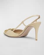 Image 3 of 6: Valentino Garavani VLogo Medallion Raffia Slingback Pumps