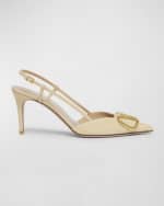 Image 1 of 6: Valentino Garavani VLogo Medallion Raffia Slingback Pumps