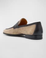 Image 2 of 5: Magnanni Men's Wyland Linen and Leather Penny Loafers