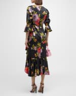 Image 3 of 6: Cinq a Sept Theda Chrysanthemum-Print Faux-Wrap Midi Dress