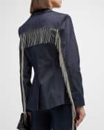 Image 4 of 7: Cinq a Sept Sasha Rhinestone Fringe Denim Blazer