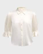 Image 1 of 6: Cinq a Sept Fiona Silk Satin Short-Sleeve Top