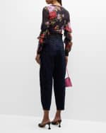 Image 3 of 6: Cinq a Sept Elle Floral-Print Ruffle-Sleeve Shirred Top