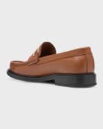 Image 3 of 6: Moschino Men's Leather and Canvas-Logo Penny Loafers