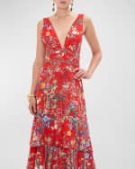 Image 4 of 4: Camilla Floral Silk Tiered Tie-Back Ruffle-Hem Dress