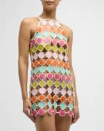 Image 2 of 6: My Beachy Side Hand Crochet Mini Dress with Faux Leather Scoop Motifs