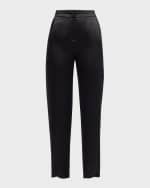 Image 1 of 6: Giorgio Armani Flat-Front Straight-Leg Satin Trousers