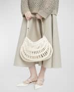 Image 2 of 5: Valentino Garavani Medium VLOGO Knotted Crochet Hobo Bag