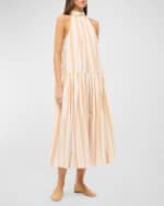 Image 3 of 4: STAUD Marlowe Neck-Tie Sleeveless Poplin Stripe Midi Dress