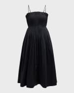 Image 1 of 6: STAUD Bella Pintuck Stretch Poplin Midi Dress