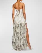 Image 2 of 4: Retrofete Verena Strapless Silk Ruffle-Hem Slit Dress