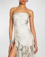 Image 4 of 4: Retrofete Verena Strapless Silk Ruffle-Hem Slit Dress