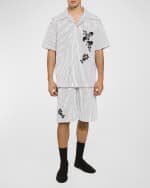 Image 4 of 4: Dolce&Gabbana Men's Striped Floral Embroidered Shorts