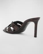 Image 2 of 5: Saint Laurent Tribute Woven Tortoiseshell Slide Sandals