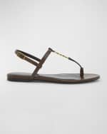 Image 1 of 5: Saint Laurent Cassandra Embossed YSL T-Strap Sandals