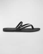 Image 1 of 6: Saint Laurent Silk Crystal-Buckle Thong Sandals