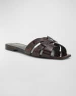 Image 4 of 5: Saint Laurent Tribute Tortoise Shell Flat Slide Sandals