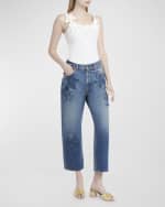 Image 5 of 6: Valentino Garavani Cropped Wide-Leg Jeans with Flower Detail