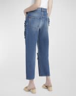 Image 4 of 6: Valentino Garavani Cropped Wide-Leg Jeans with Flower Detail