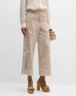 Image 1 of 6: Kobi Halperin Anisa Cropped Flare-Leg Floral Lace Pants