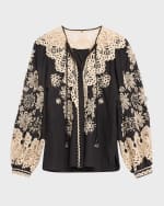 Image 2 of 6: Kobi Halperin Leila Eyelet-Embroidered Bead-Embellished Blouse