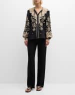 Image 5 of 6: Kobi Halperin Leila Eyelet-Embroidered Bead-Embellished Blouse