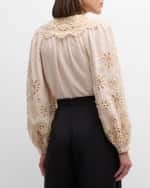 Image 3 of 5: Kobi Halperin Leila Eyelet-Embroidered Bead-Embellished Blouse