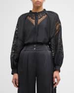 Image 2 of 6: Kobi Halperin Brynlee Embroidered Cutout Button-Down Blouse