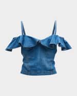 Image 1 of 6: Moschino Jeans Ruffle Chambray Off-The-Shoulder Top