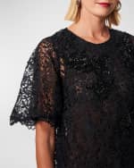 Image 4 of 4: Carolina Herrera Beaded Flutter-Sleeve Lace Mini Shift Dress