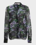 Image 1 of 6: Carolina Herrera Floral-Print Collared Chiffon Silk Blouse