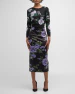 Image 4 of 5: Carolina Herrera Floral-Print Satin Midi Pencil Skirt