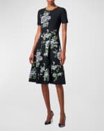 Image 4 of 5: Carolina Herrera Fit-And-Flare Floral Print Knit Dress