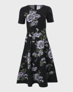 Image 1 of 5: Carolina Herrera Fit-And-Flare Floral Print Knit Dress