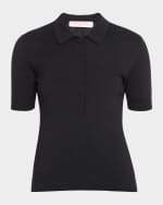 Image 1 of 2: Carolina Herrera Button-Front Knit Polo Top