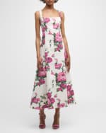 Image 5 of 6: Carolina Herrera Floral-Print Square-Neck Midi Dress