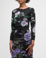 Image 2 of 6: Carolina Herrera Floral Silk Knit Crewneck Crop Cardigan