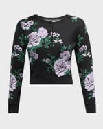Image 1 of 6: Carolina Herrera Floral Silk Knit Crewneck Crop Cardigan
