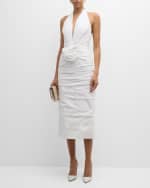 Image 2 of 6: Carolina Herrera Halter Twisted Flower Ruched Midi Dress