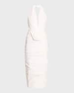 Image 1 of 6: Carolina Herrera Halter Twisted Flower Ruched Midi Dress