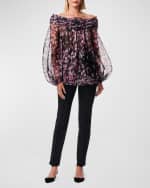 Image 5 of 5: Carolina Herrera Off-The-Shoulder Twisted Flower Chiffon Top