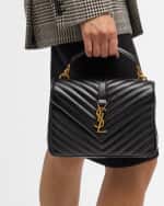Image 3 of 6: Saint Laurent College Medium YSL Flap Top-Handle Bag in Quilted Leather