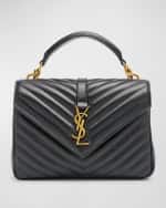 Image 1 of 6: Saint Laurent College Medium YSL Flap Top-Handle Bag in Quilted Leather
