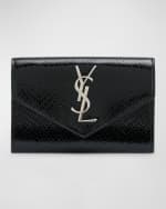 Image 1 of 5: Saint Laurent Small YSL Flap Wallet in Python-Embossed Leather