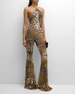 Image 5 of 6: Roberto Cavalli Leopard-Print Halter Flared Jumpsuit
