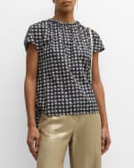 Image 3 of 6: Max Mara Licia Abstract-Print Cap-Sleeve Drawstring-Neck Cotton Top
