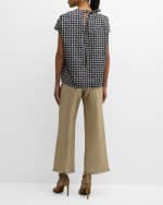 Image 4 of 6: Max Mara Licia Abstract-Print Cap-Sleeve Drawstring-Neck Cotton Top