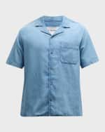 Image 1 of 6: FRAME Men's Chambray Camp Shirt