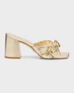 Image 1 of 6: Stuart Weitzman Sofia Metallic Leather Bow Mule Sandals