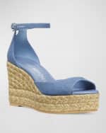 Image 4 of 5: Stuart Weitzman Nudista Denim Ankle-Strap Wedge Espadrilles